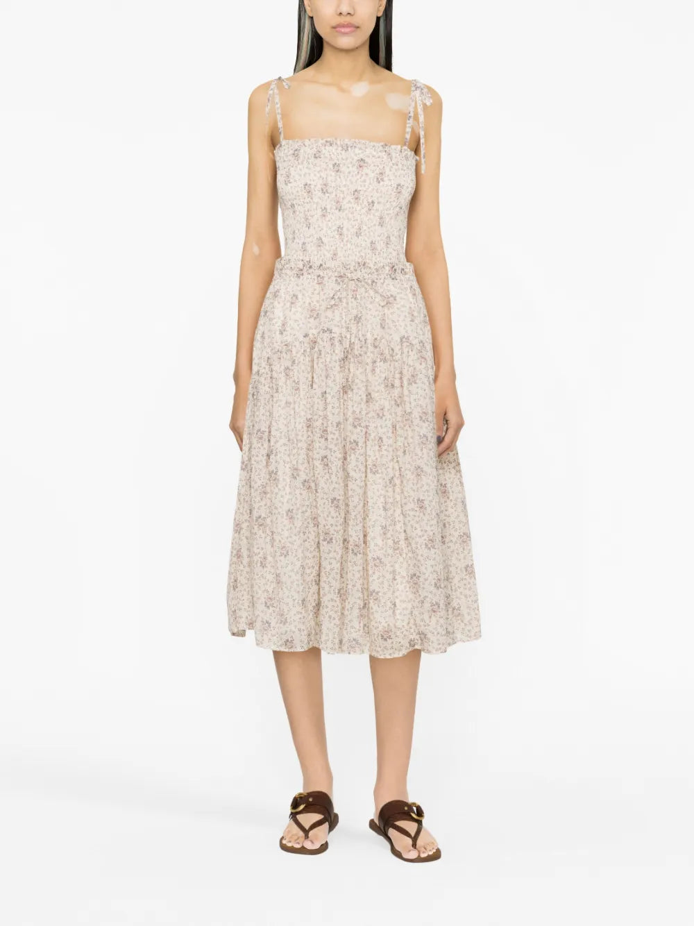 Floral-Print Smocked Cotton Dress