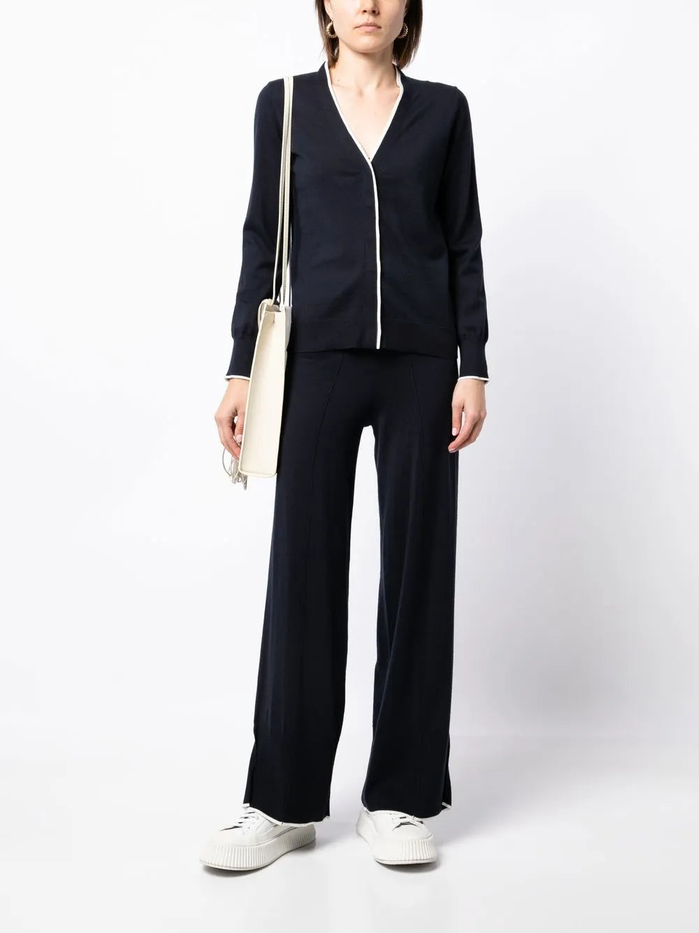 Contrasting-Border Cotton-Cashmere Cardigan
