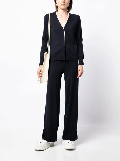 Contrasting-Border Cotton-Cashmere Cardigan