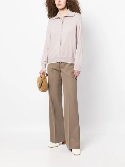 Spread-Collar Zip Knit Cardigan
