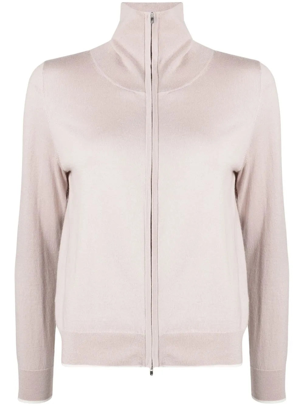 Spread-Collar Zip Knit Cardigan