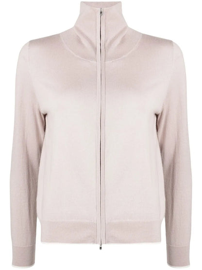 Spread-Collar Zip Knit Cardigan