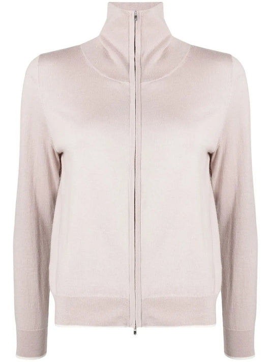 Spread-Collar Zip Knit Cardigan