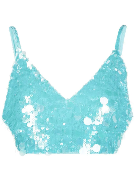 V-Neck Sequin Embellished Crop Top