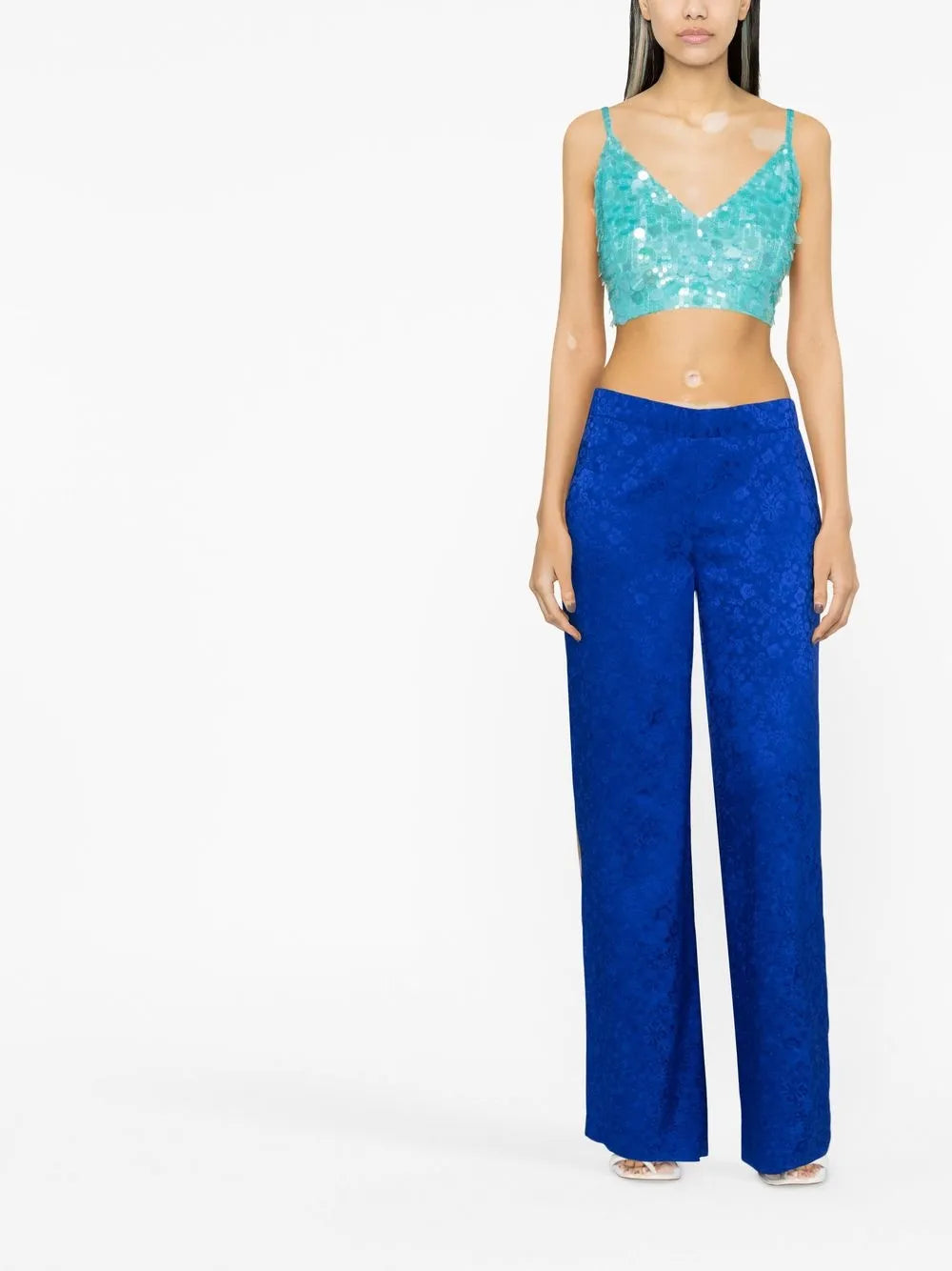 V-Neck Sequin Embellished Crop Top