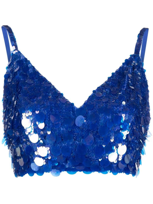 V-Neck Sequin Embellished Crop Top