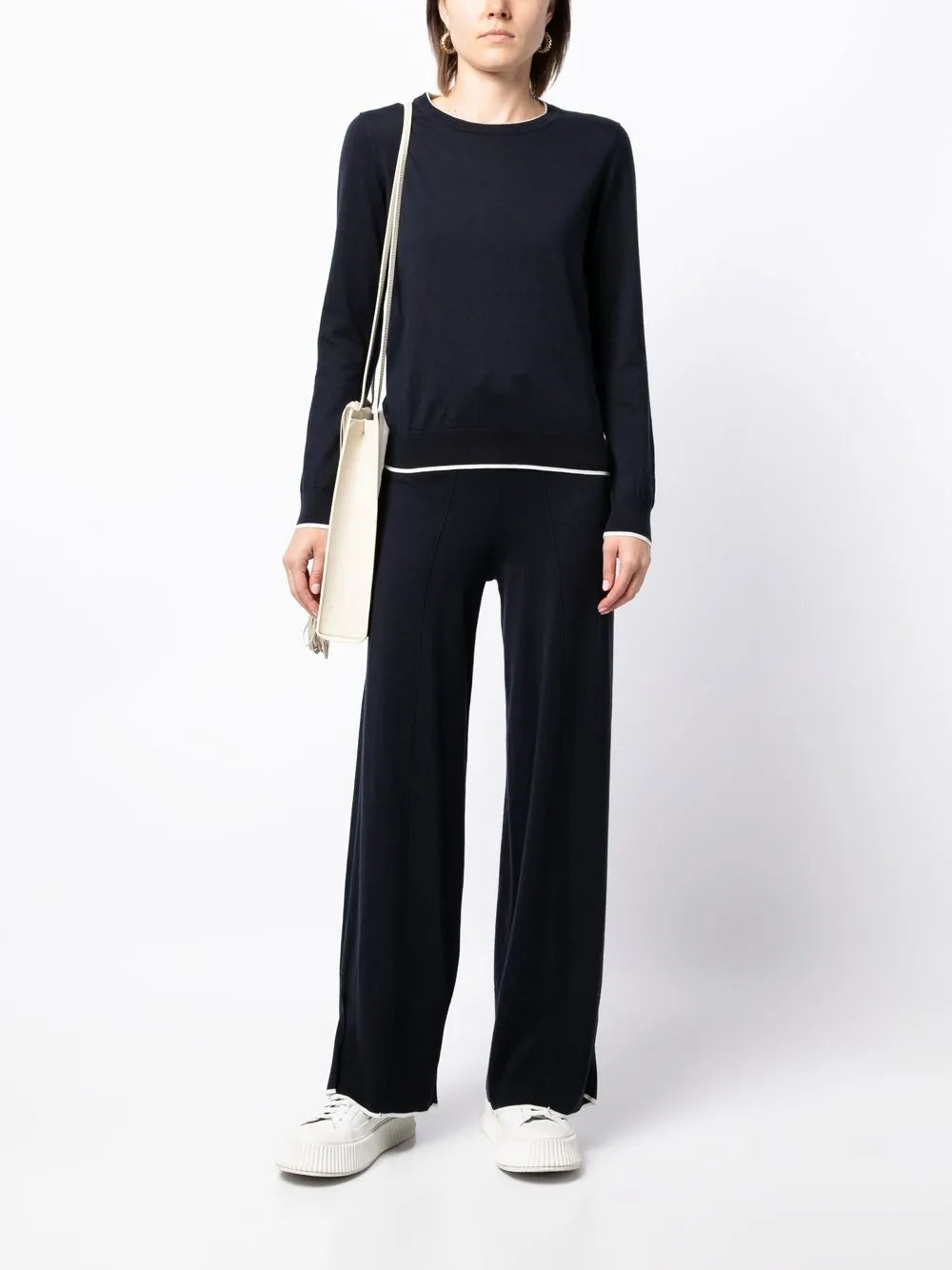 Striped-Border Cotton-Cashmere Sweater
