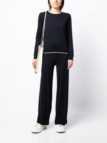 Striped-Border Cotton-Cashmere Sweater