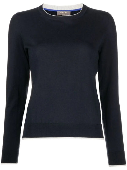 Striped-Border Cotton-Cashmere Sweater