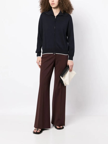 Spread-Collar Zip Knit Cardigan