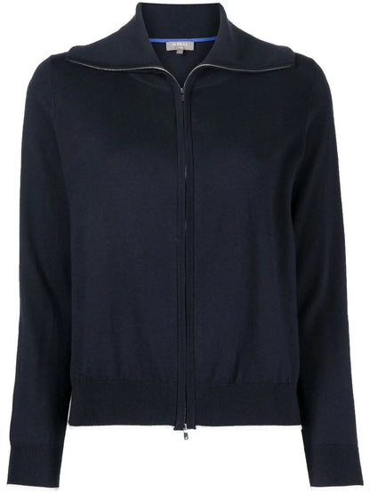 Spread-Collar Zip Knit Cardigan
