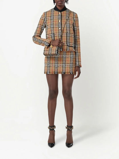 Vintage-Check Bouclé Collarless Jacket