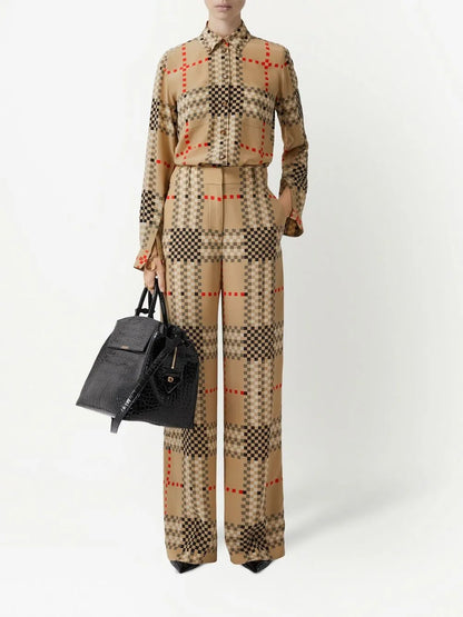 Pixel Check Wide-Leg Trousers