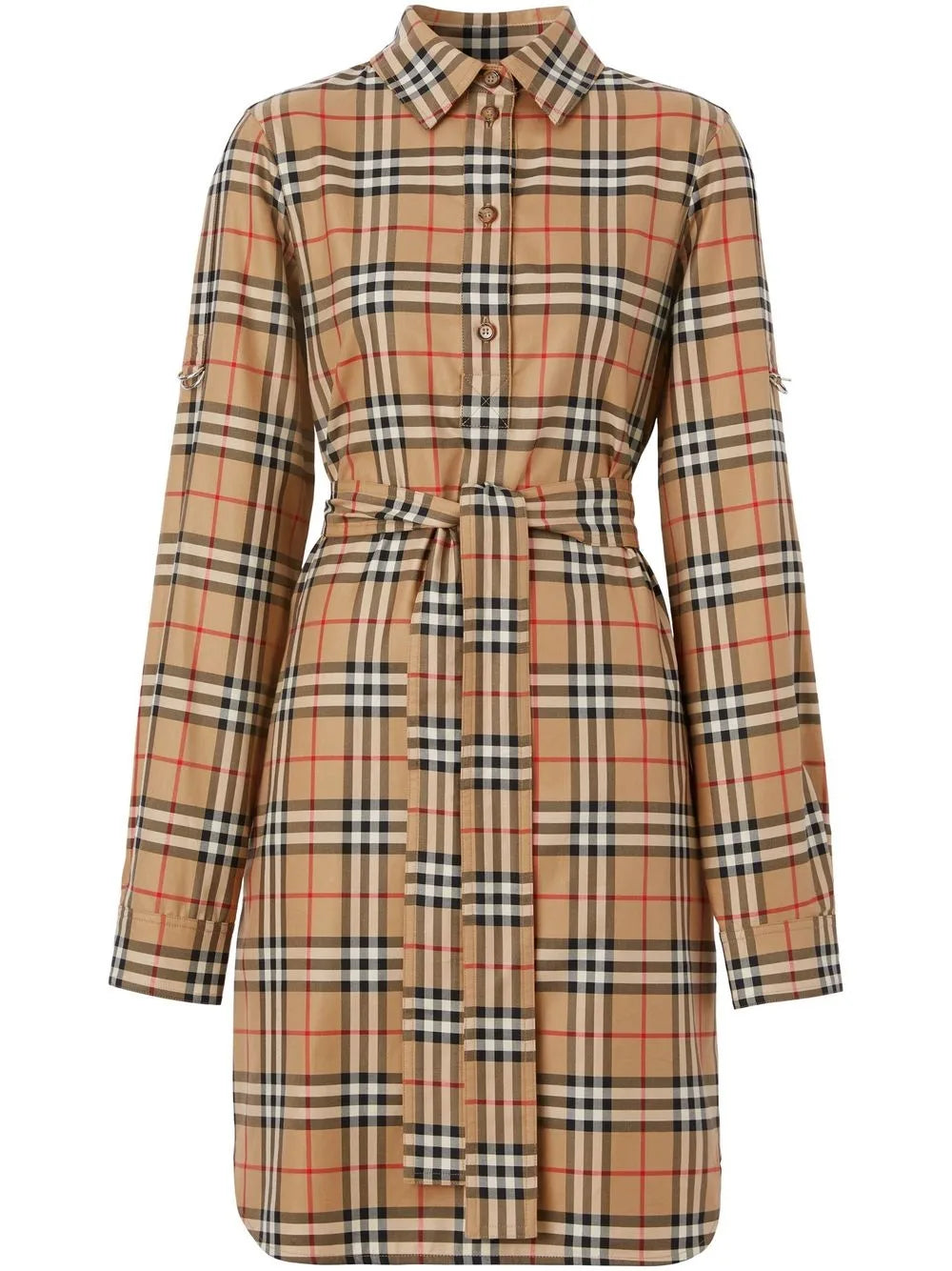 Vintage Check Cotton Tie-Waist Shirt Dress