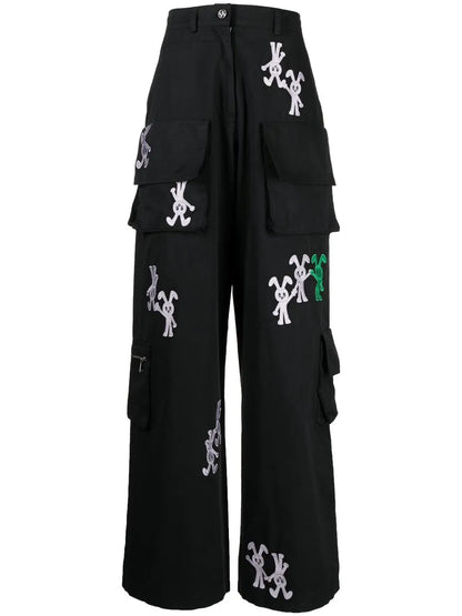 Bunny-Embroidered Cargo Trousers