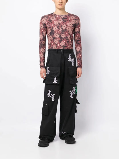 Bunny-Embroidered Cargo Trousers