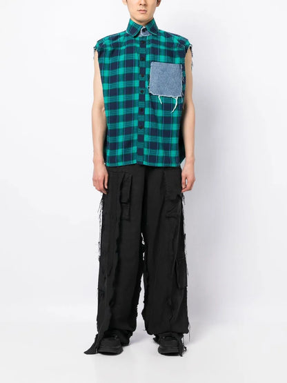 Check-Print Sleeveless Shirt