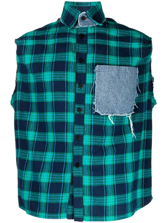 Check-Print Sleeveless Shirt