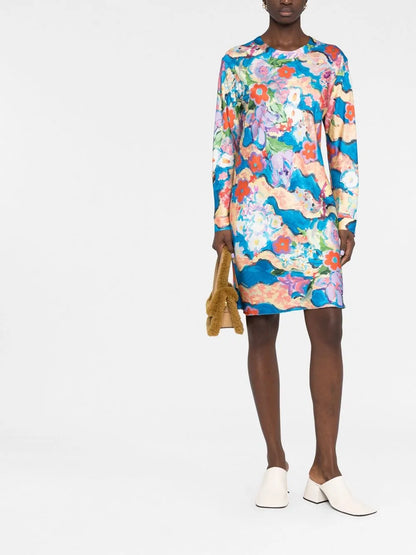 Abstract-Print Satin Dress