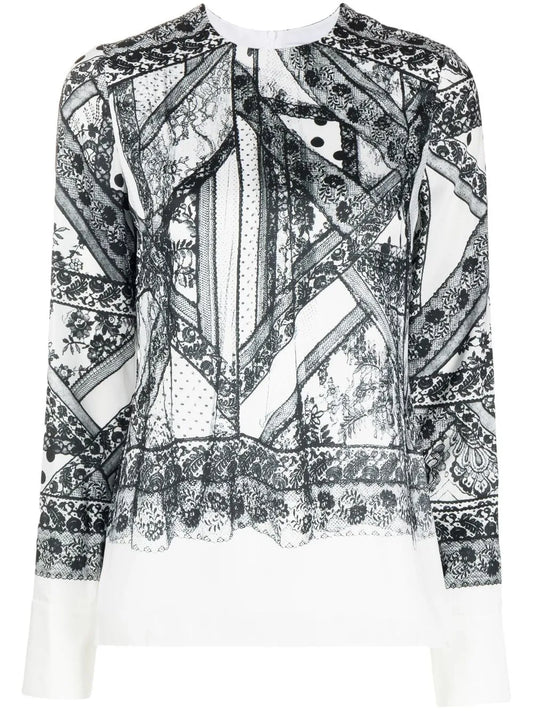 Tara Lace-Trim Long-Sleeve Top