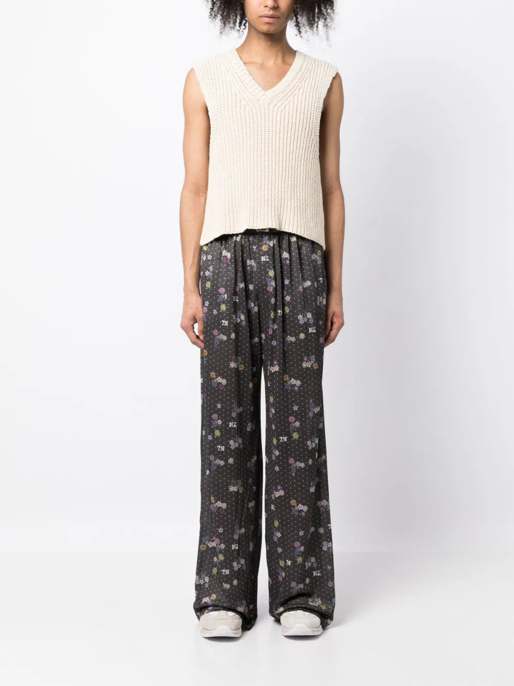 Mix-Print Wide-Leg Trousers