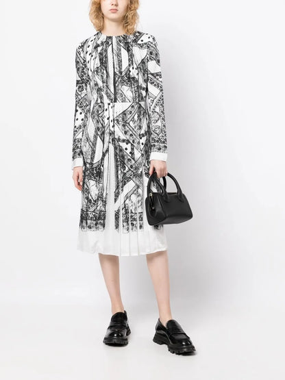 Franca Lace-Print Pleated Midi Dress