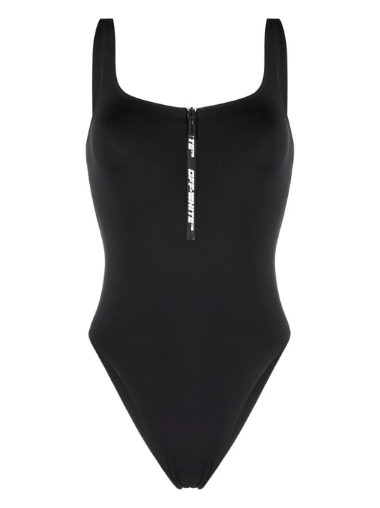 Logo-Print Zip-Up Swimsuit