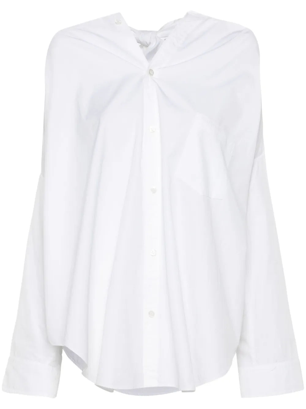Pussy-Bow Collar Cotton Shirt