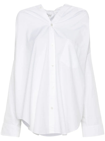 Pussy-Bow Collar Cotton Shirt