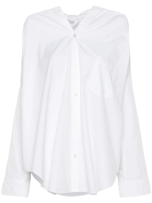 Pussy-Bow Collar Cotton Shirt