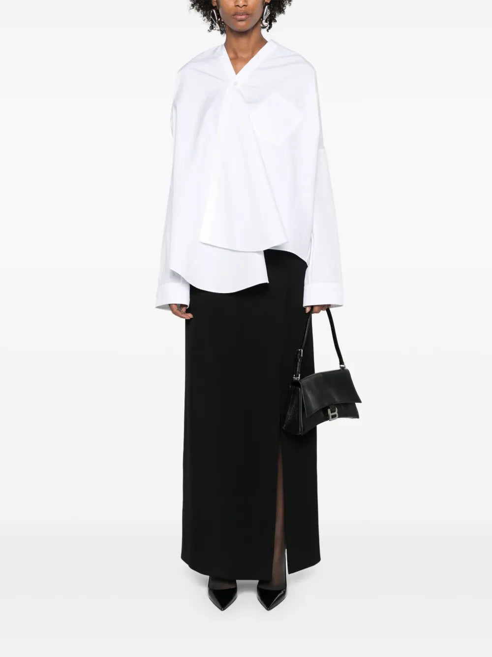 Pussy-Bow Collar Cotton Shirt