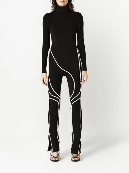 Contrast-Trim Flared Trousers