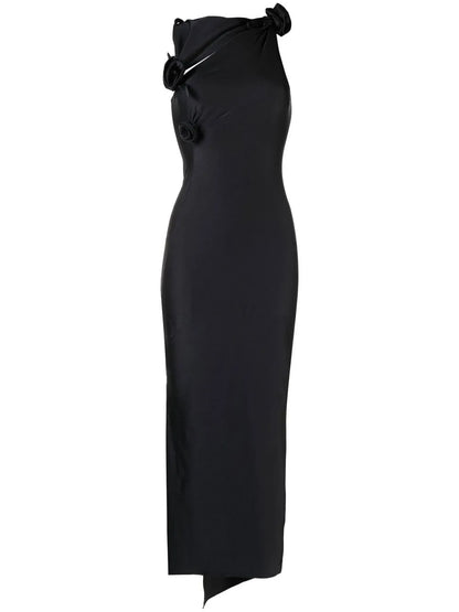 Floral-Appliqué Maxi Dress
