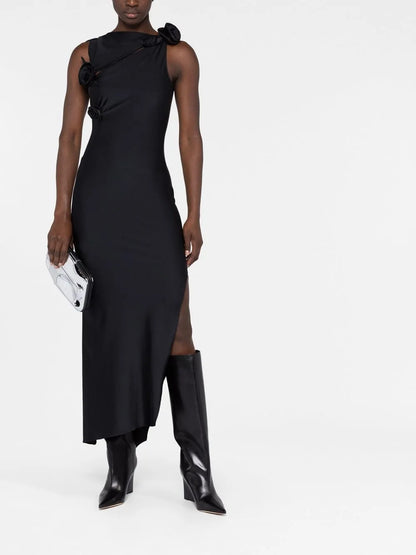 Floral-Appliqué Maxi Dress