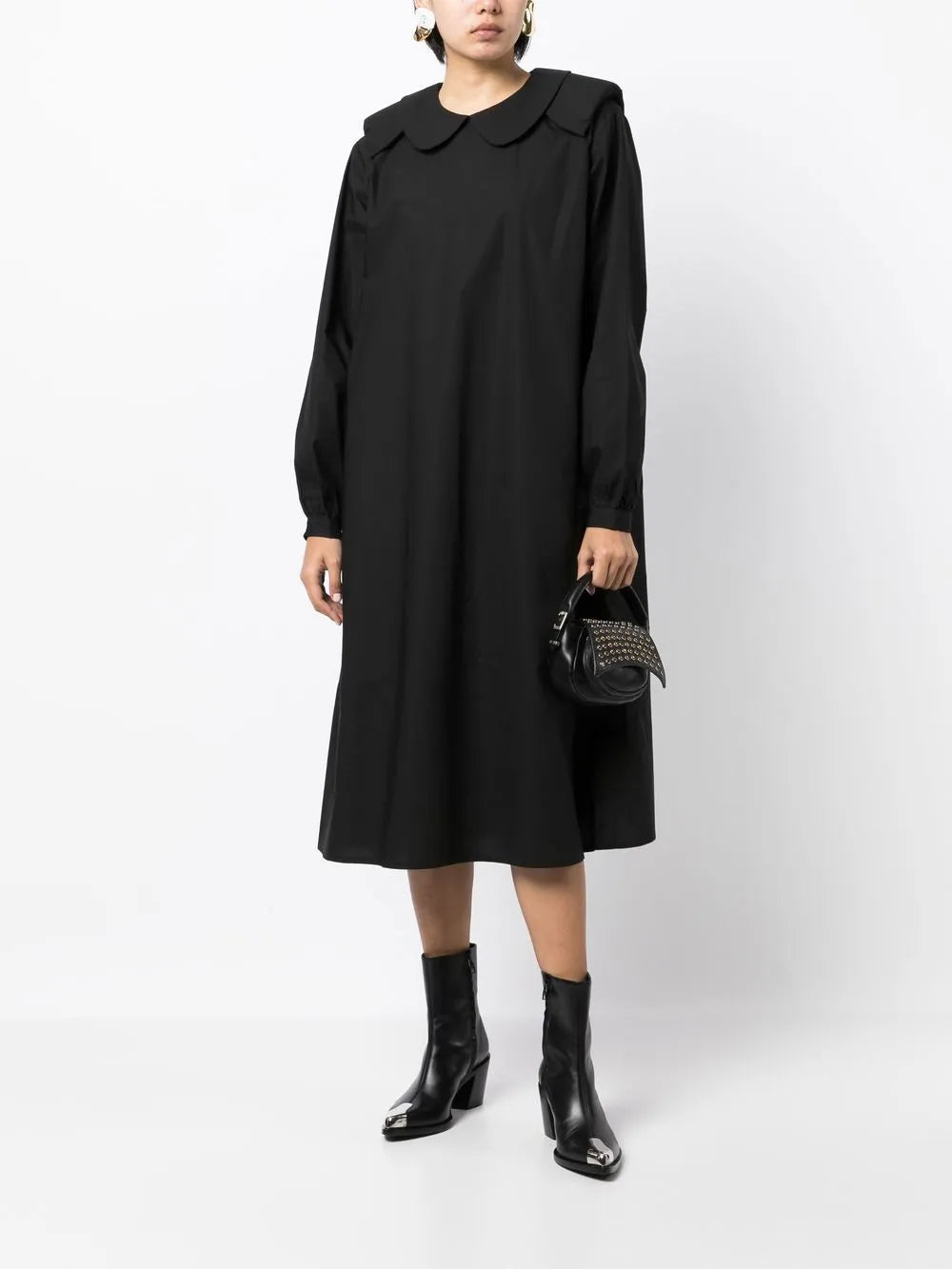 Rounded-Collar Midi Dress