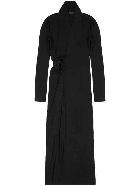 Ribbed-Knit Silk Wrap Dress