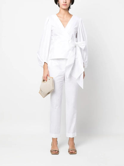 Side-Tie Crop-Sleeve Blouse
