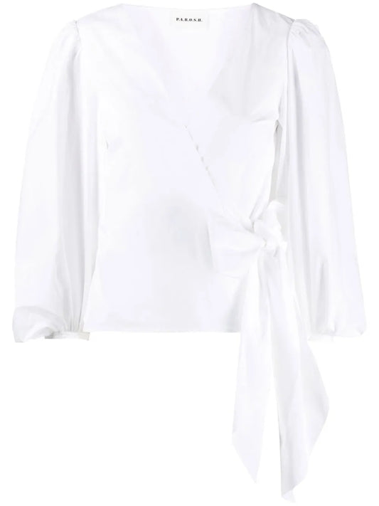 Side-Tie Crop-Sleeve Blouse