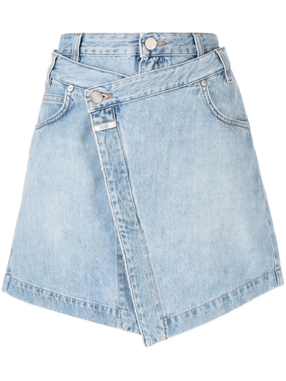 Wrap-Design Denim Miniskirt