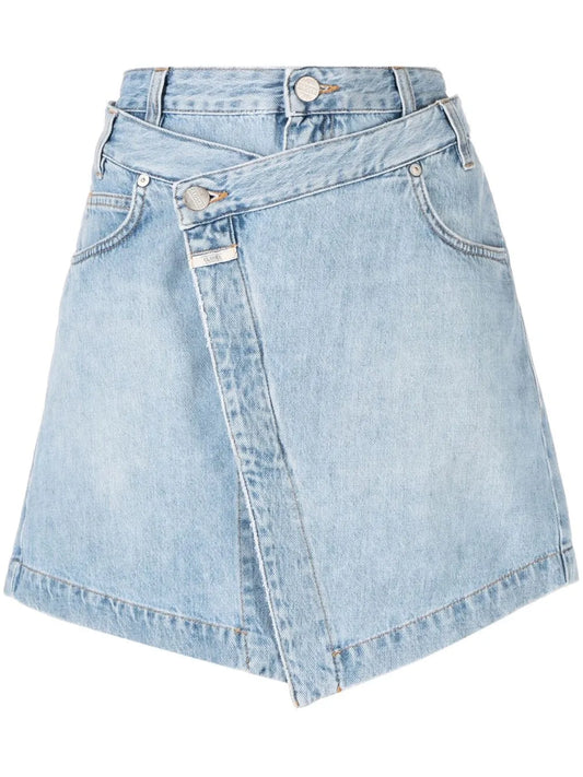 Wrap-Design Denim Miniskirt