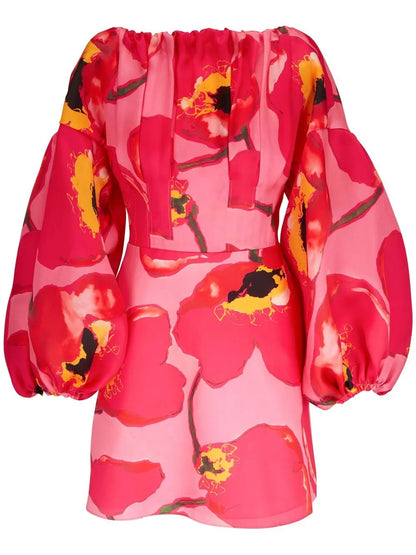 Puff-Sleeved Floral Mini Dress