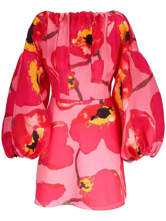 Puff-Sleeved Floral Mini Dress