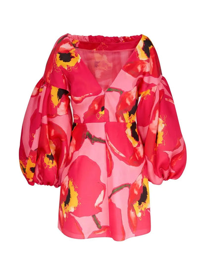 Puff-Sleeved Floral Mini Dress