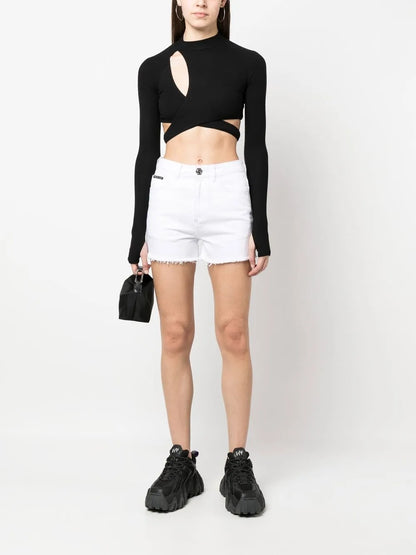 Raw-Edge Denim Shorts