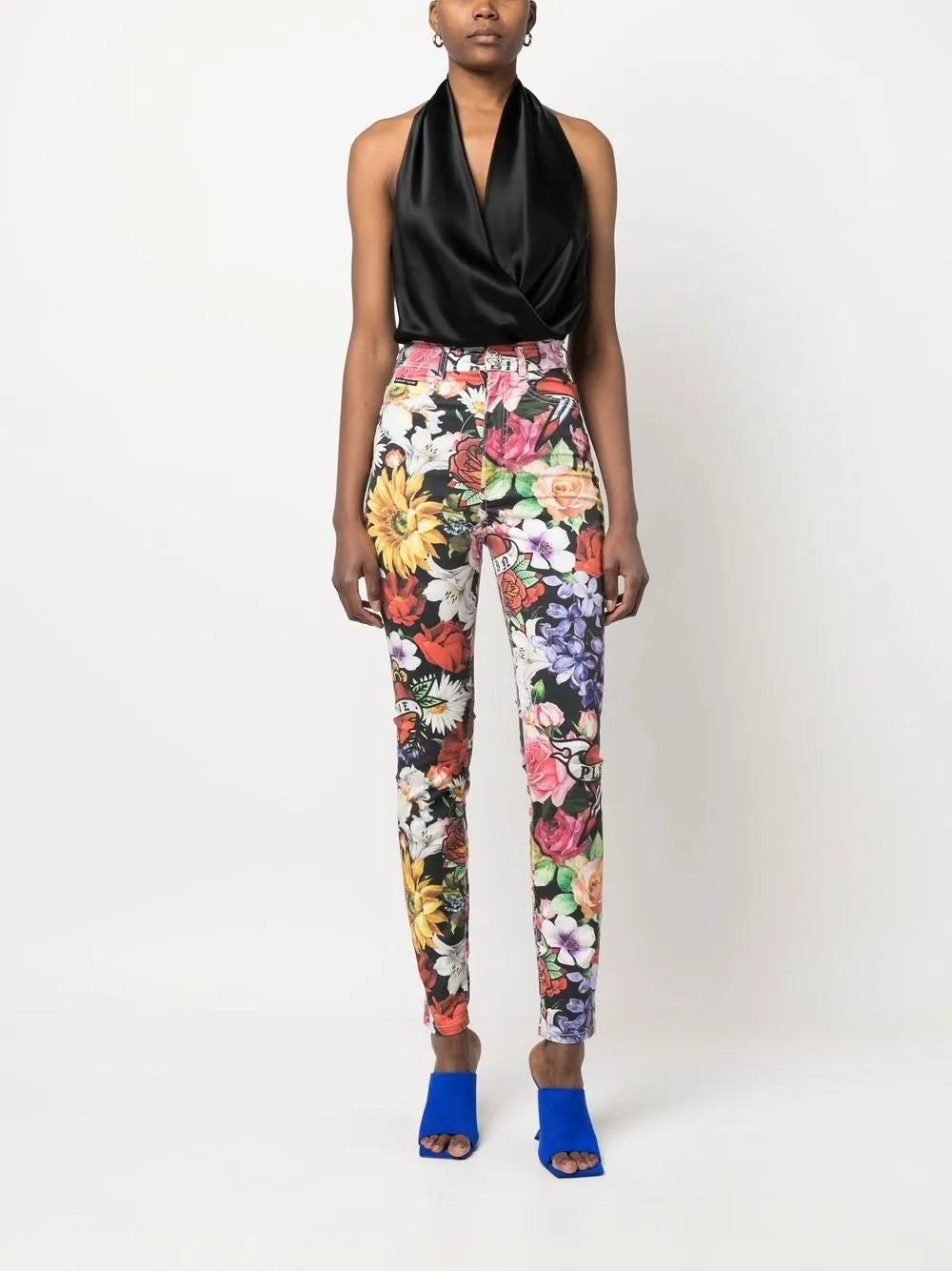 Floral-Print Denim Leggings