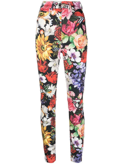 Floral-Print Denim Leggings