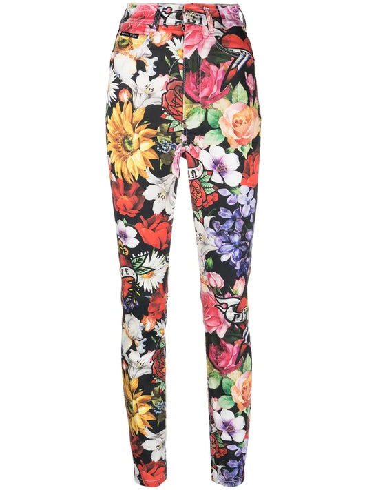 Floral-Print Denim Leggings
