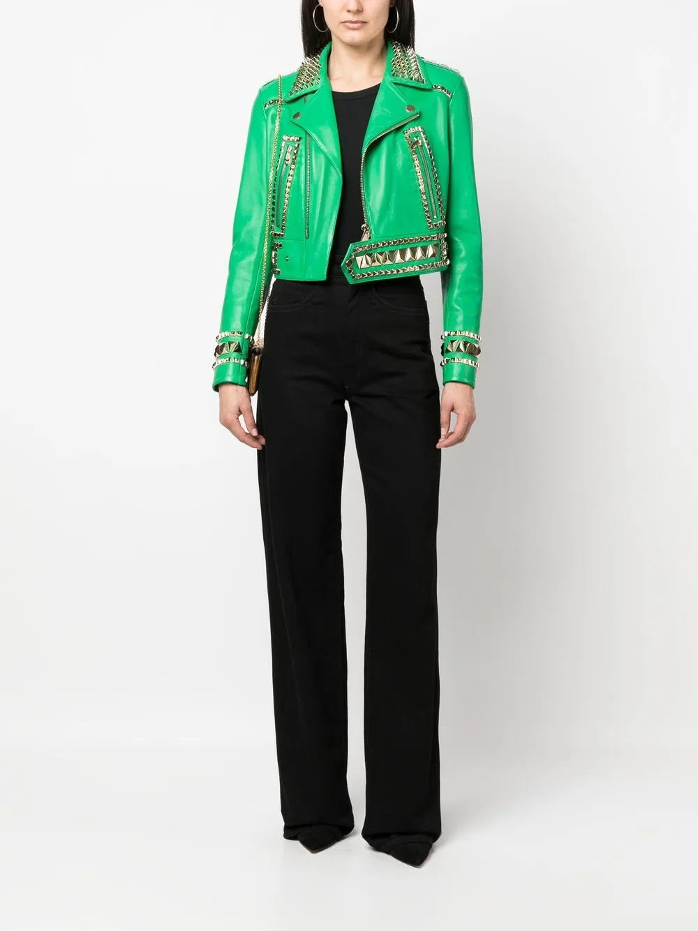 Gothic Plein Cropped Leather Jacket