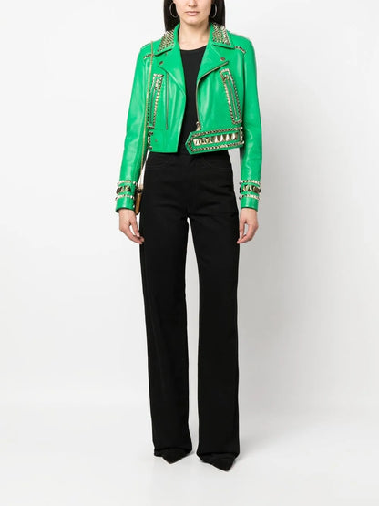 Gothic Plein Cropped Leather Jacket