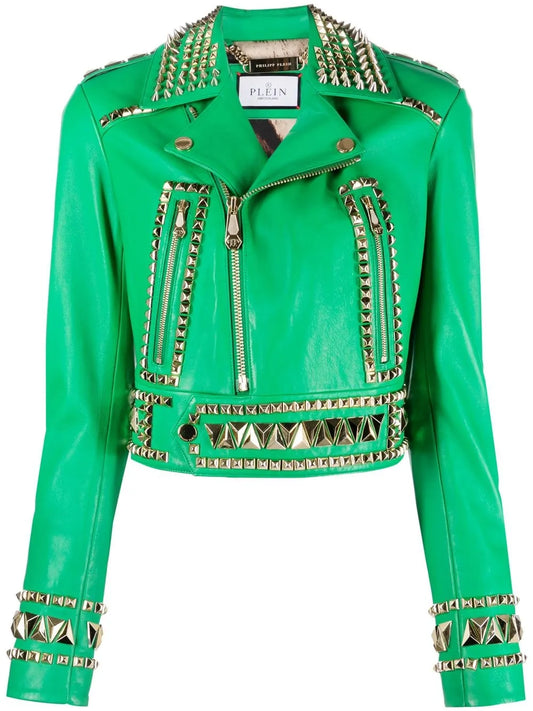 Gothic Plein Cropped Leather Jacket